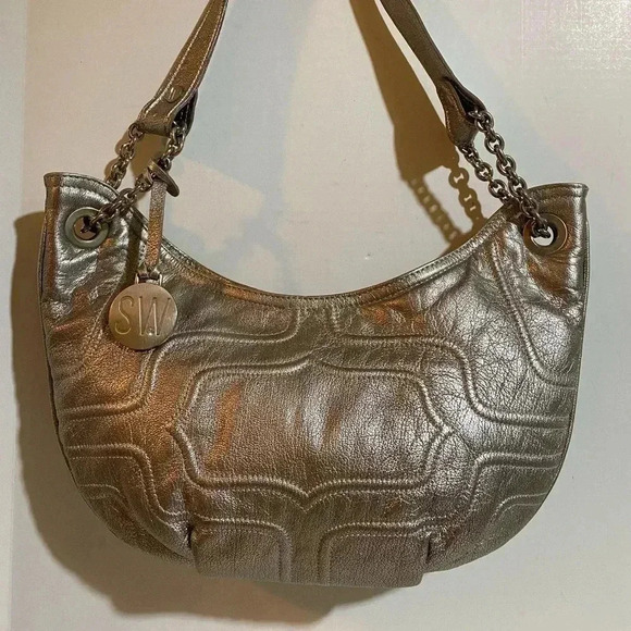 Stuart weitzman silver quilted metallic leather shoulder handbag - Picture 1 of 14